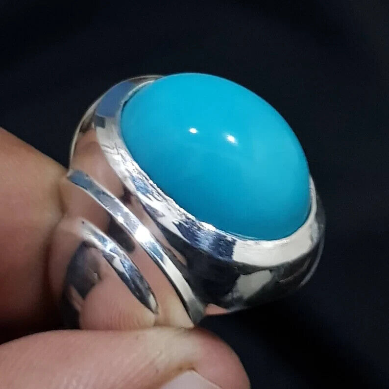 Super clean Beautiful Big Feroza Ring Neyshabpuri Turquoise ring Real Old feroza 925 sterling silver ring, - Heavenly Gems