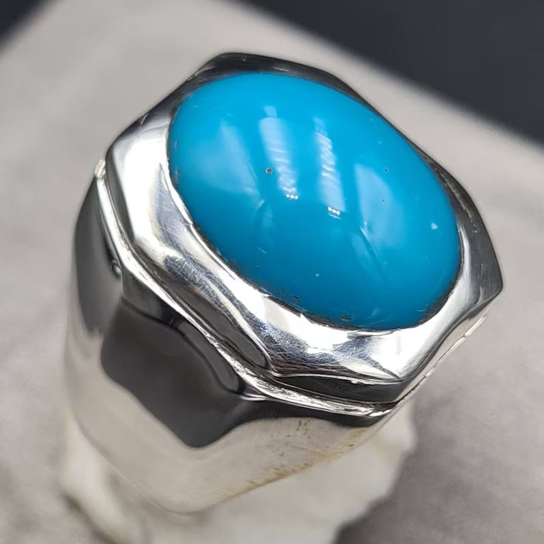Natural Feroza Rings Real Turquoise Ring Super clean Turquoise ring Shia Rings - Heavenly Gems