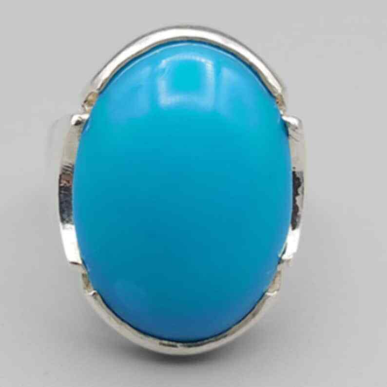 Mens Feroza Ring Natural Blue Turquoise Ring Sterling Silver 925 Handmade Firoza - Heavenly Gems