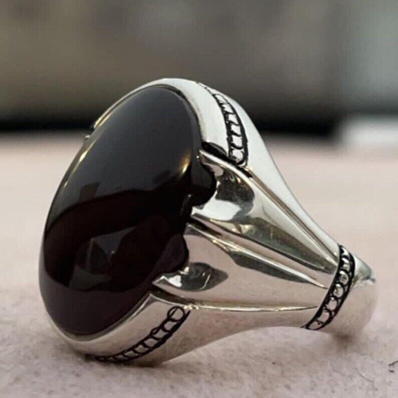 Big Kabadi Black Aqeeq Ring Yemeni Aqeeq Ring for Men Mens Yameni Aqeeq Ring - Heavenly Gems