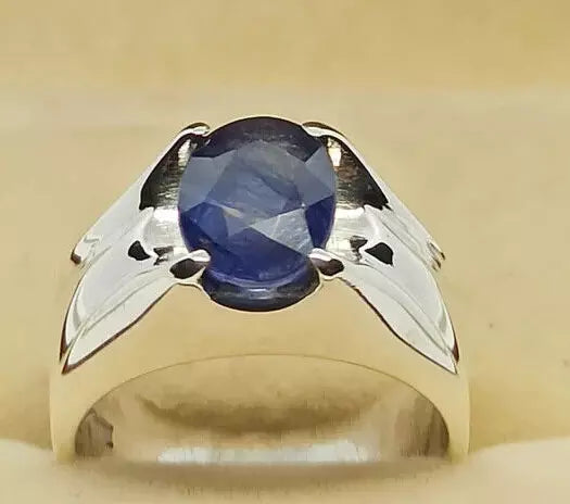 Natural Royal Deep Blue 2.5 Carat Sapphire Men's Ring - 925 Sterling Silver Handmade - Heavenly Gems