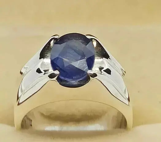 Natural Royal Deep Blue 2.5 Carat Sapphire Men's Ring - 925 Sterling Silver Handmade - Heavenly Gems