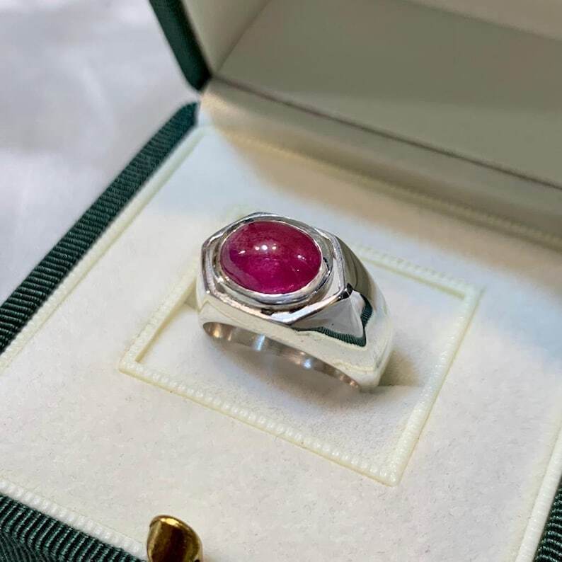 Natural Cabochon Ruby Mens Sterling Silver 925 Ring Big Oval Ruby Ring For Men - Heavenly Gems