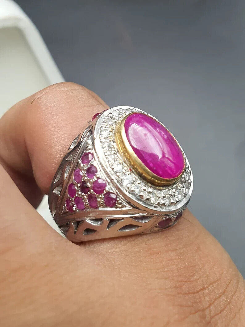 Mens Ruby Ring Natural Cabochon Mens Ruby 925 Sterling Silver Handmade gift mens - Heavenly Gems