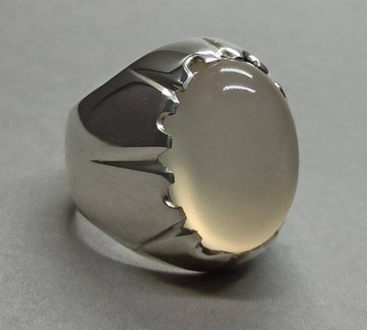 Mens Real Quartz Ring High Quality Sterling Silver 925 Moonstone Dur e Najaf - Heavenly Gems