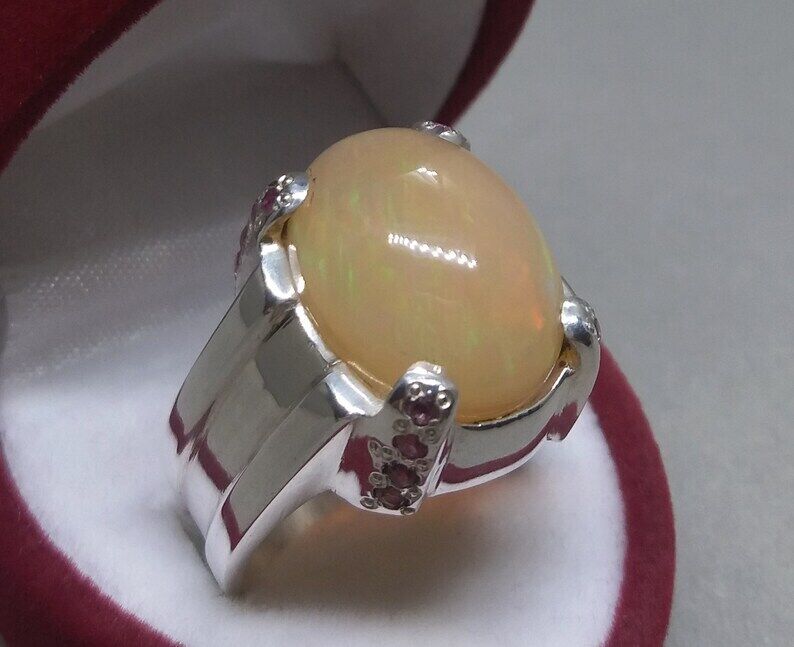 Natural Unheated Untreated Big Fire Opal Mens Ring Sterling Silver 925 ring - Heavenly Gems