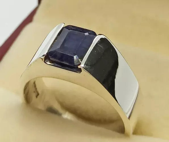 Natural men's Blue Sapphire 4 Carat Emerald Cut Men's Sterling Silver 925 jewelry - Heavenly Gems