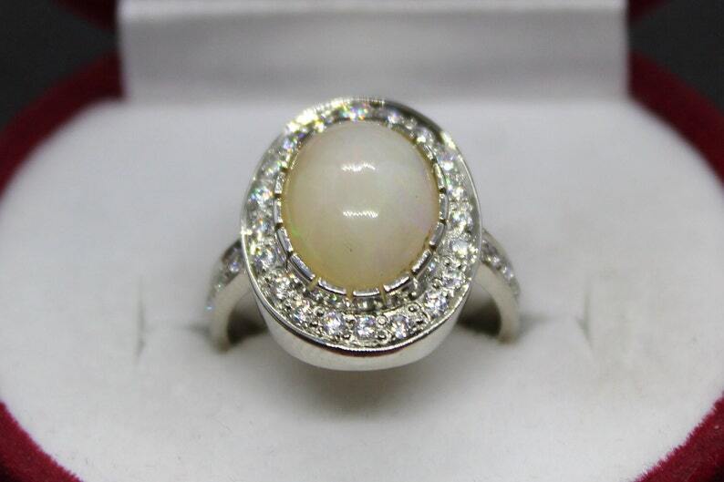 Natural Unheated and Untreated Oval Shape White Ethopian Origin Fire Opal Ring - Heavenly Gems