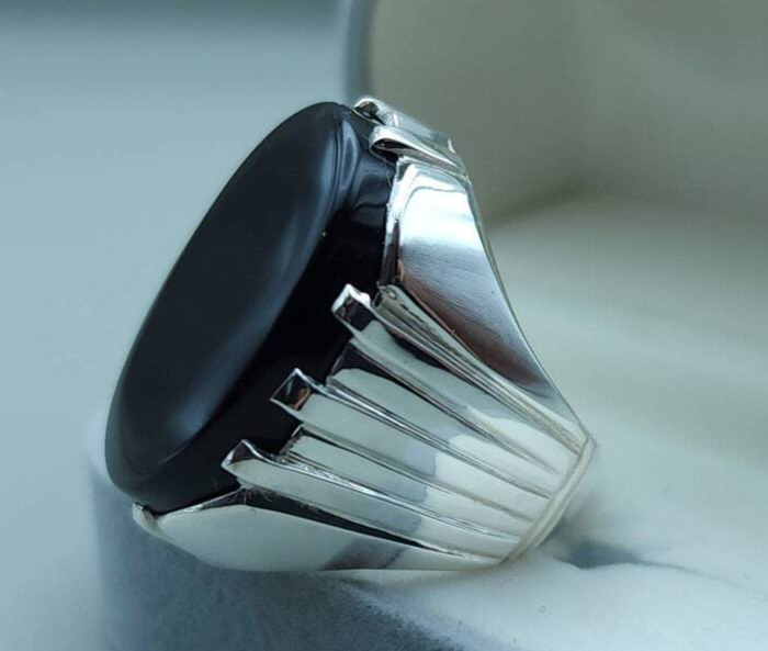 Yemeni Aqeeq Ring Yameni Aqeeq Ring Agate Ring Big Black Kabadi Aqeeq Agate gift Sterling Silver 925 - Heavenly Gems