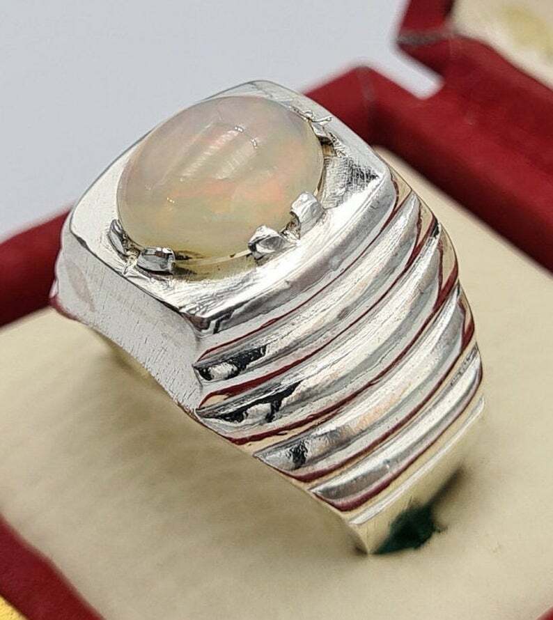 Mens Opal Ring Beautiful Natural Australian opal jewelry easter gifts mens ring - Heavenly Gems