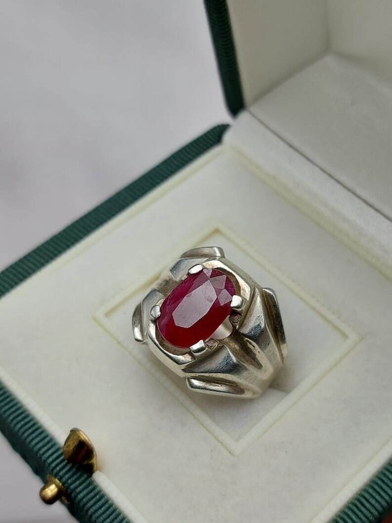 Natural Oval Ruby Mens Ruby Ring Sterling Silver 925 Handmade Ring Yaqoot ring - Heavenly Gems