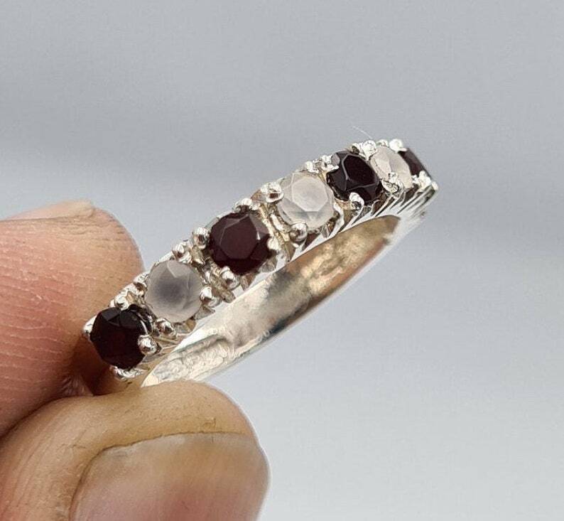 White and Black Yemeni Aqeeq Band, For Birthstone Handmade 925 Sterling Silver ring - Heavenly Gems