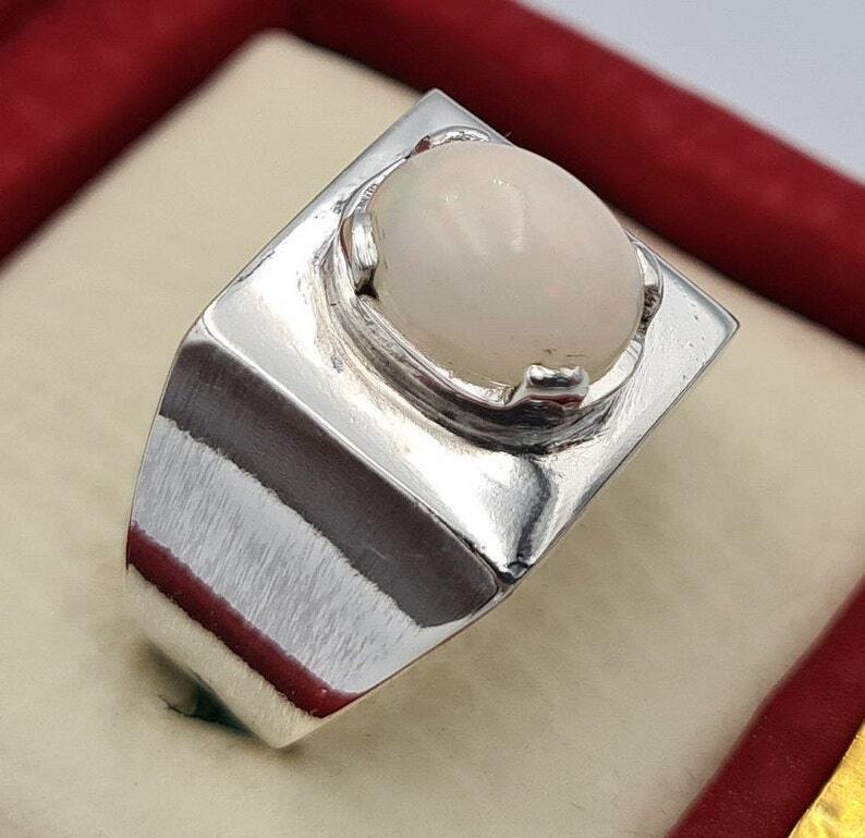 Beautiful Opal Ring White natural Opal Stone Jewelry Valentine Day Gift For Him - Heavenly Gems