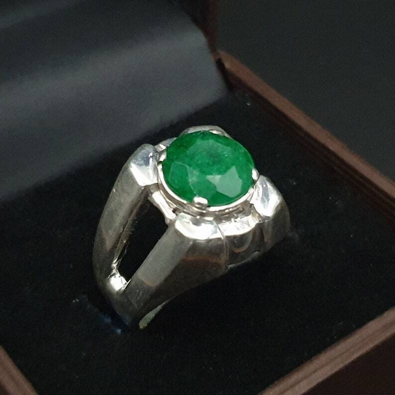 Natural Emerald Ring For Men Women 925 Sterling Silver Handmade Ring Real Green - Heavenly Gems