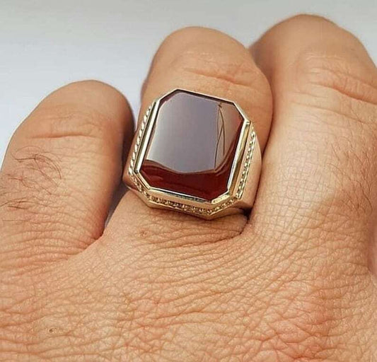 Natural Mens Original Yemen Deep Red Agate Ring Red Carnelian Ring For Men ring - Heavenly Gems