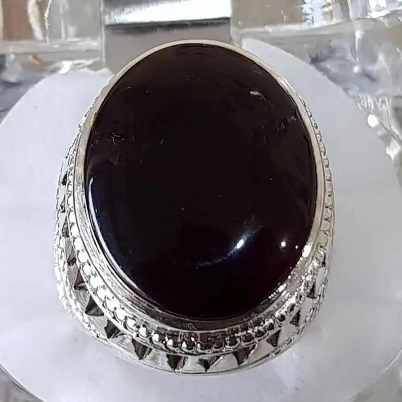 Big Kabadi Black Aqeeq Oval Cut Ring Yemeni Aqeeq Ring for Men Mens Yameni Aqeeq gift men - Heavenly Gems