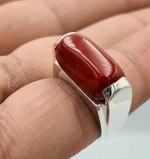 Natural Dark Deep Red Coral Margan coral ring marjan unisex ring silver jewelry Sterling Silver 925 - Heavenly Gems