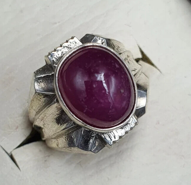 Natural Ruby Ring For Men Big Cabochon Ruby 925 Sterling Silver Handmade Ring - Heavenly Gems