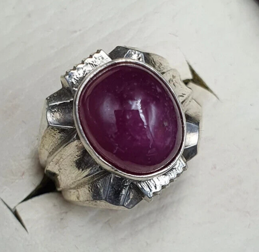 Natural Ruby Ring For Men Big Cabochon Ruby 925 Sterling Silver Handmade Ring - Heavenly Gems