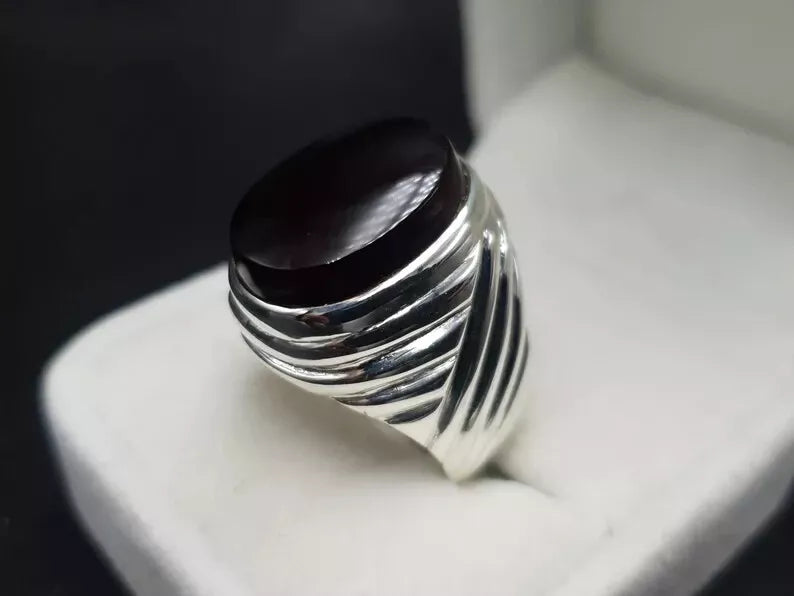 Mens Yemeni Aqeeq Ring Deep Black Yamni Agate Ring For Men Natural Agate Ring - Heavenly Gems