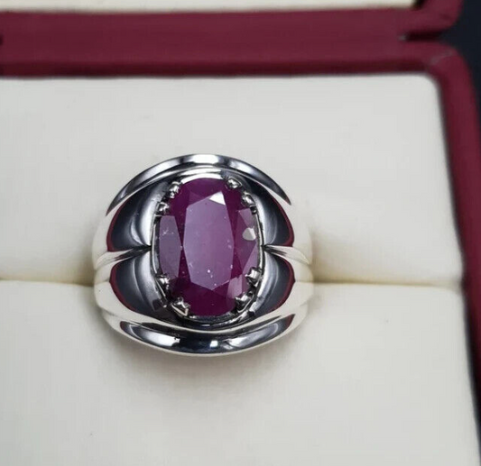 Natural Mens Ruby Ring 5ct Unheated Untreated Ruby Ring For Men Sterling Silver - Heavenly Gems
