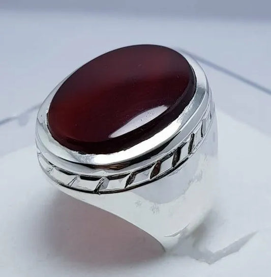 Handcrafted Yemeni Aqeeq Ring - Sterling Silver Agate Bague for Men - Heavenly Gems