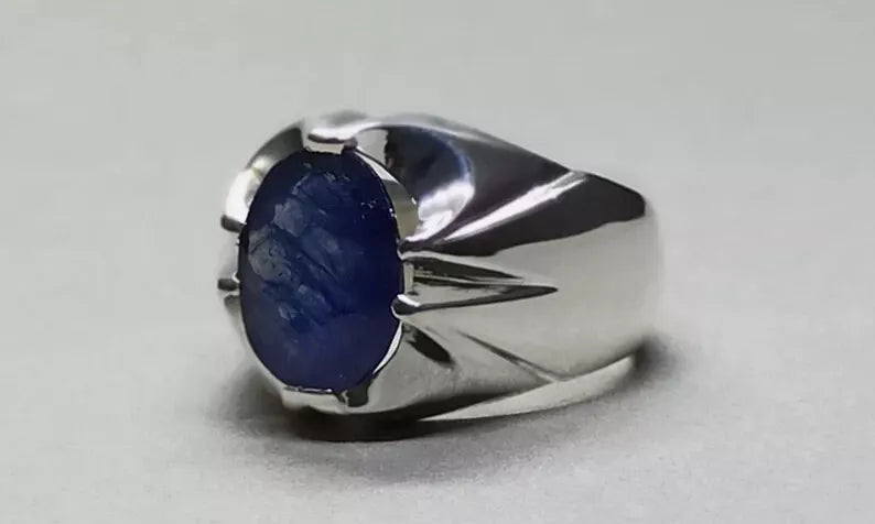 4.6 Carat Sapphire Ring - Sterling Silver Handmade Men's Ring - Heavenly Gems