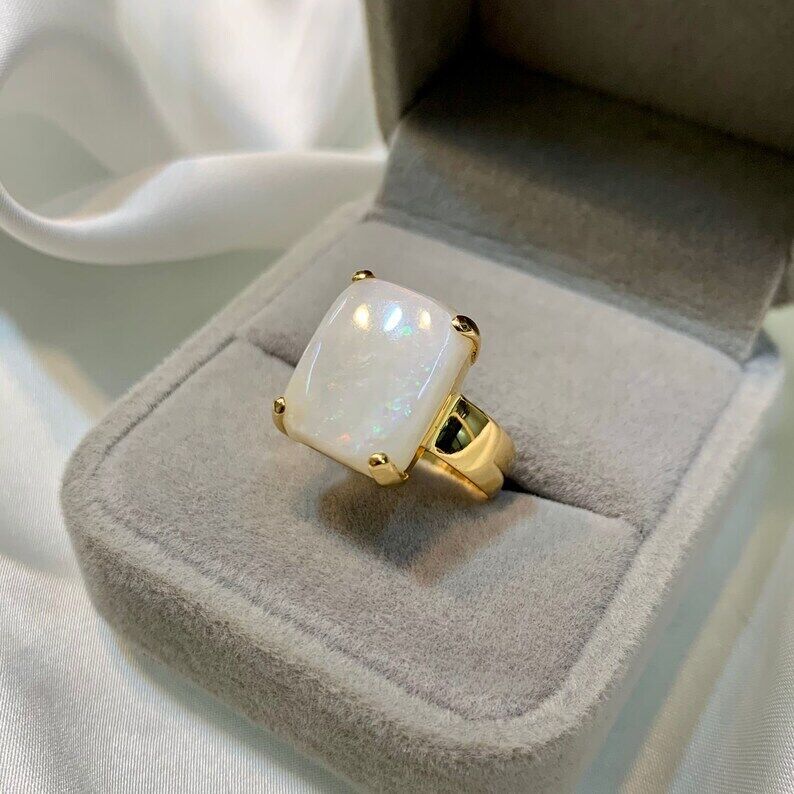 Natural Fire Opal 21k Gold Handmade Ring For Women Opal 21k Gold Womens Ring - Heavenly Gems