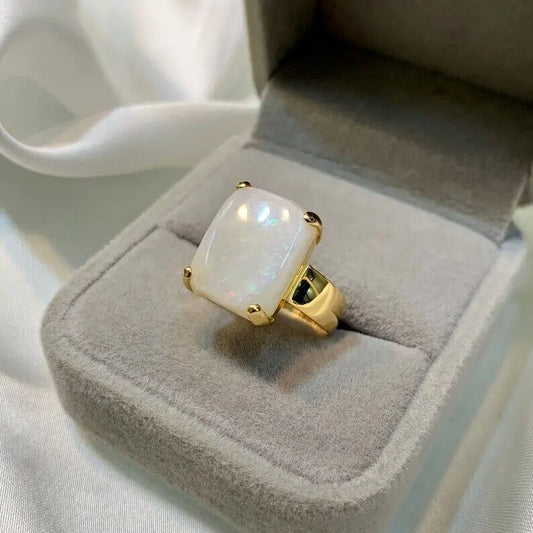 Natural Fire Opal 21k Gold Handmade Ring For Women Opal 21k Gold Womens Ring - Heavenly Gems