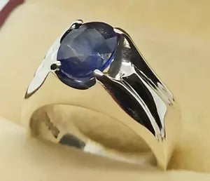 Natural Royal Deep Blue 2.5 Carat Sapphire Men's Ring - 925 Sterling Silver Handmade - Heavenly Gems