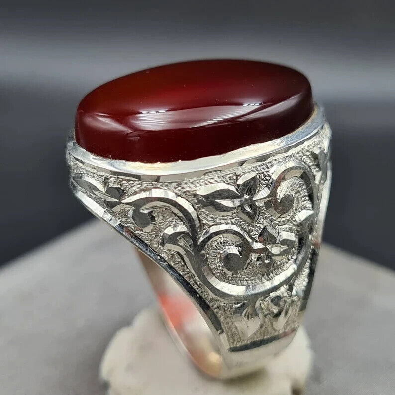 Yemeni Aqeeq Oval Cut Ring Shefat Al Abad Al Habshi blood red Aqeeq Yemeni Kabadi Aqeeq - Heavenly Gems