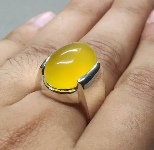 Oval Shape Zard Aqeeq Ring - Sterling Silver 925 Yellow Onyx Carnelian Gemstone - Heavenly Gems