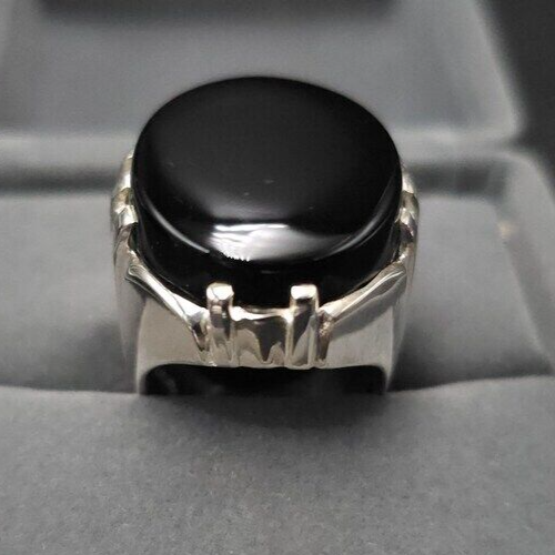 Mens Yemeni Aqeeq Ring Deep Black Yamni Agate Ring For Men Natural Agate Ring 925 Sterling Silver - Heavenly Gems