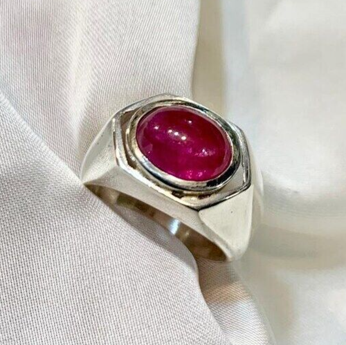 Natural Cabochon Ruby Mens Sterling Silver 925 Ring Big Oval Ruby Ring For Men - Heavenly Gems
