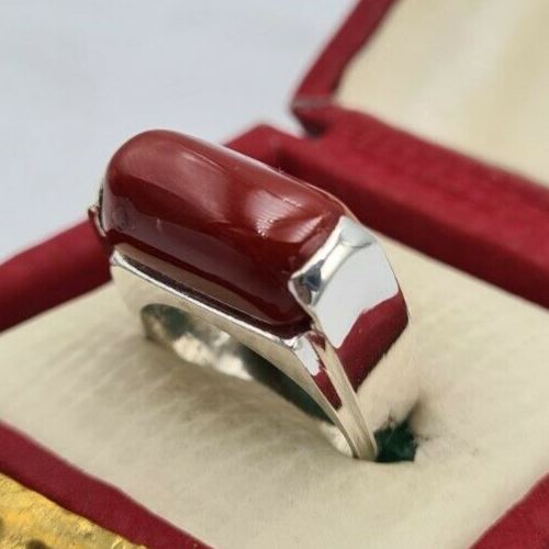 Natural Dark Deep Red Coral Margan coral ring marjan unisex ring silver jewelry  Sterling Silver 925 - Heavenly Gems