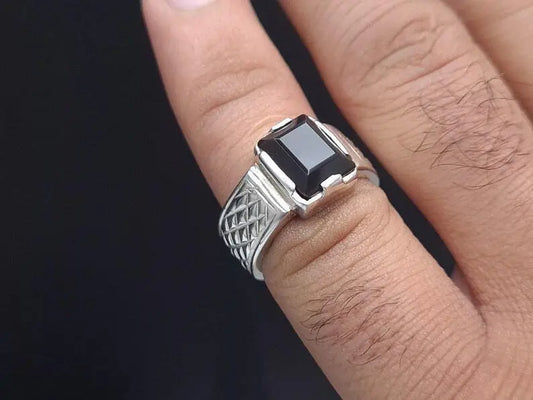 Yemeni Aqeeq Ring Deep Black Red Yamni Agate Ring For Men Natural Agate gift men - Heavenly Gems