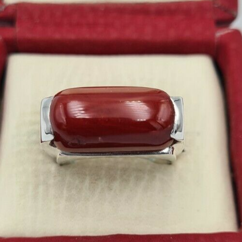 Natural Dark Deep Red Coral Margan coral ring marjan unisex ring silver jewelry  Sterling Silver 925 - Heavenly Gems