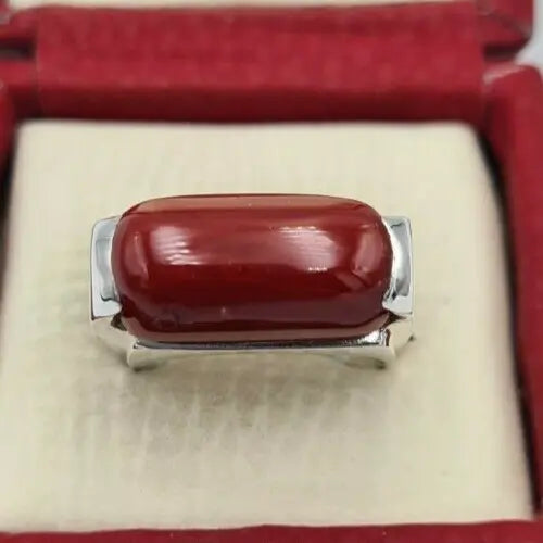 Natural Dark Deep Red Coral Margan coral ring marjan unisex ring silver jewelry Sterling Silver 925 - Heavenly Gems