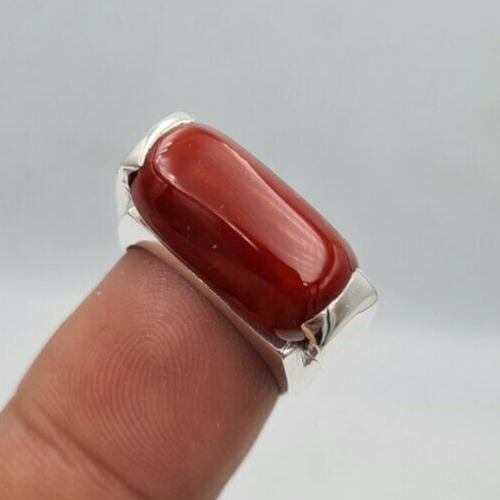 Natural Dark Deep Red Coral Margan coral ring marjan unisex ring silver jewelry Sterling Silver 925 - Heavenly Gems