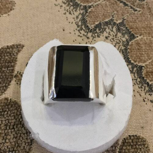 Original Black Aqeeq Akik Haqeeq Stone ring In Emerald Cut Square Design ring - Heavenly Gems