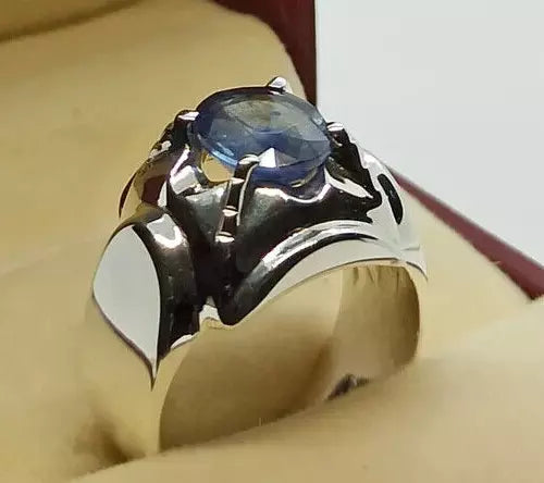 Natural Elegant 3 Carat Blue Sapphire Men's Ring - Sterling Silver 925 Gifts - Heavenly Gems