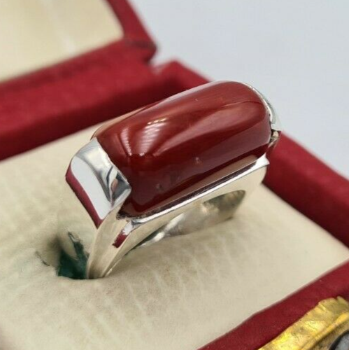 Natural Dark Deep Red Coral Margan coral ring marjan unisex ring silver jewelry  Sterling Silver 925 - Heavenly Gems