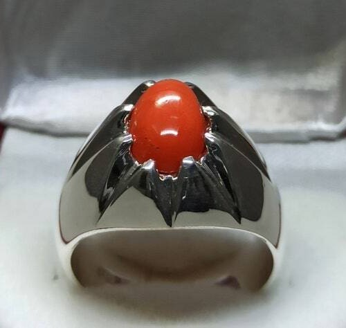Natural Deep Red Australian Coral Mens Ring Sterling Silver 925 Dark Red marjan - Heavenly Gems