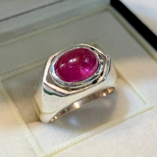 Natural Cabochon Ruby Mens Sterling Silver 925 Ring Big Oval Ruby Ring For Men - Heavenly Gems