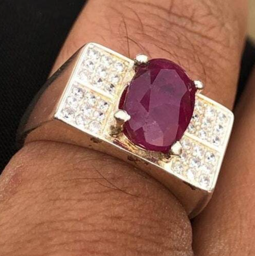 Natural Ruby Mens Ruby Ring Sterling Silver 925 Handmade Ring Yaqoot ruby ring - Heavenly Gems