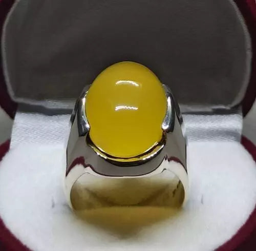 Oval Shape Zard Aqeeq Ring - Sterling Silver 925 Yellow Onyx Carnelian Gemstone - Heavenly Gems
