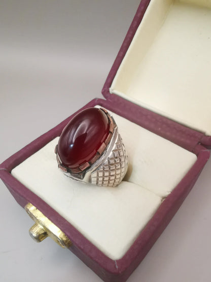 Vintage Style royal  Mens Aqeeq ring 925 Sterling Silver - Heavenly Gems
