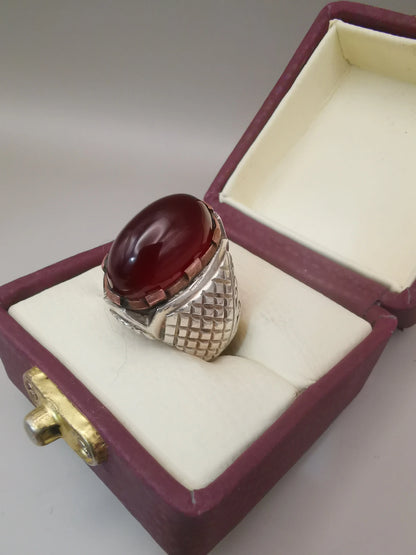 Vintage Style royal  Mens Aqeeq ring 925 Sterling Silver - Heavenly Gems