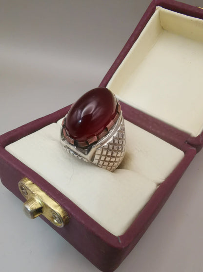 Vintage Style royal  Mens Aqeeq ring 925 Sterling Silver - Heavenly Gems