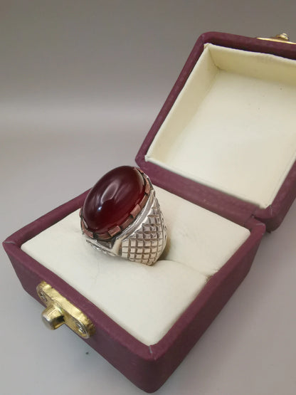 Vintage Style royal  Mens Aqeeq ring 925 Sterling Silver - Heavenly Gems